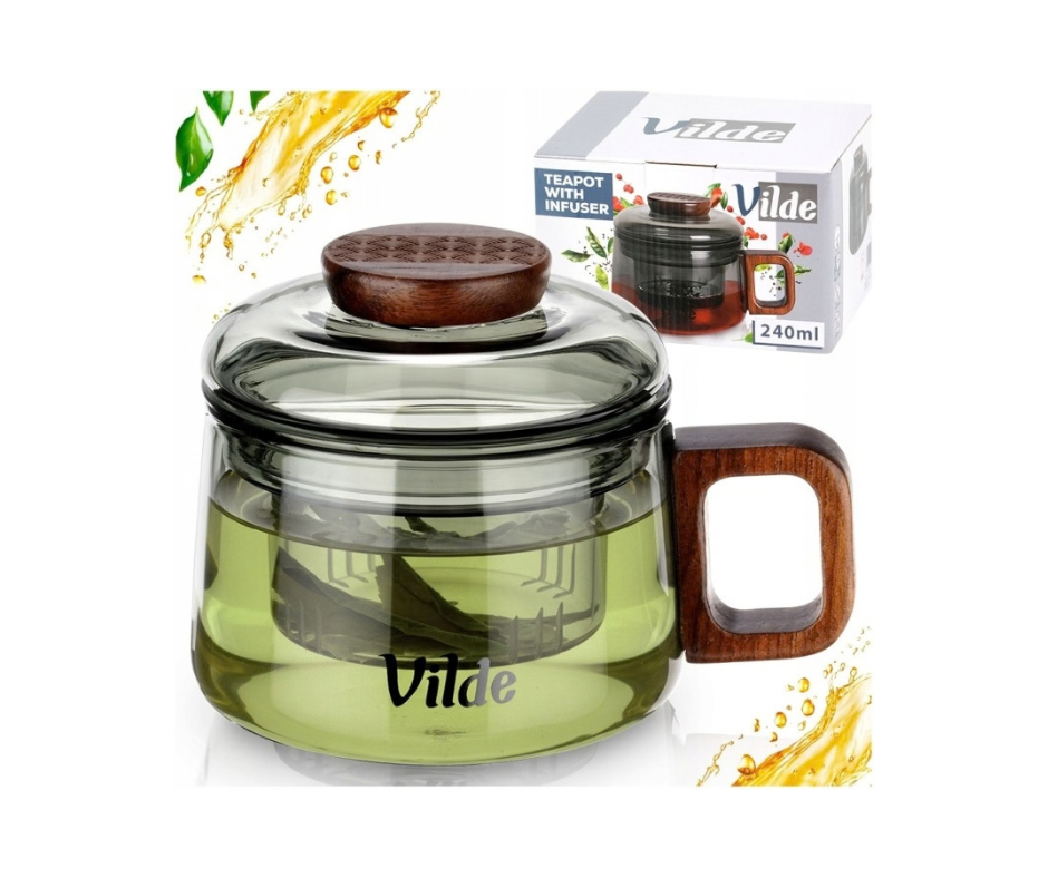 Kubek z zaparzaczem szklanym i pokrywką do herbaty i ziół 240 ml- Vilde