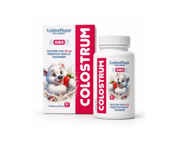 Colostrum Kids Dla Dzieci Truskawkowe Cukierki Siara 40%IGG Probiotyk 60szt- Golden Pharm