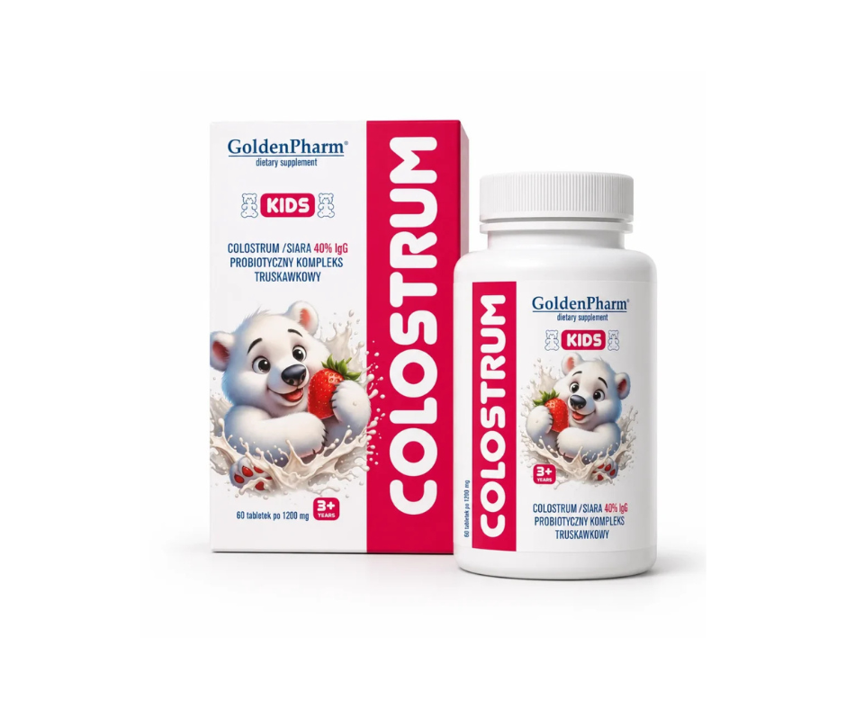 Colostrum Kids Dla Dzieci Truskawkowe Cukierki Siara 40%IGG Probiotyk 60szt- Golden Pharm