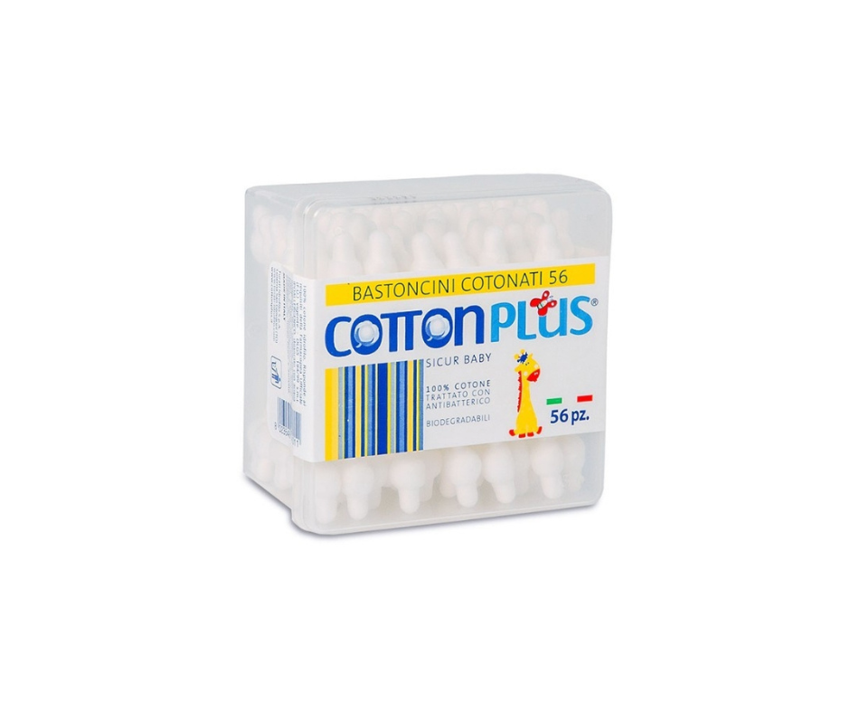Patyczki kosmetyczne dla dzieci, z bawełny hydroigłowanej, niechlorowane, miękkie i wytrzymałe, 56 sztuk, Cotton Plus